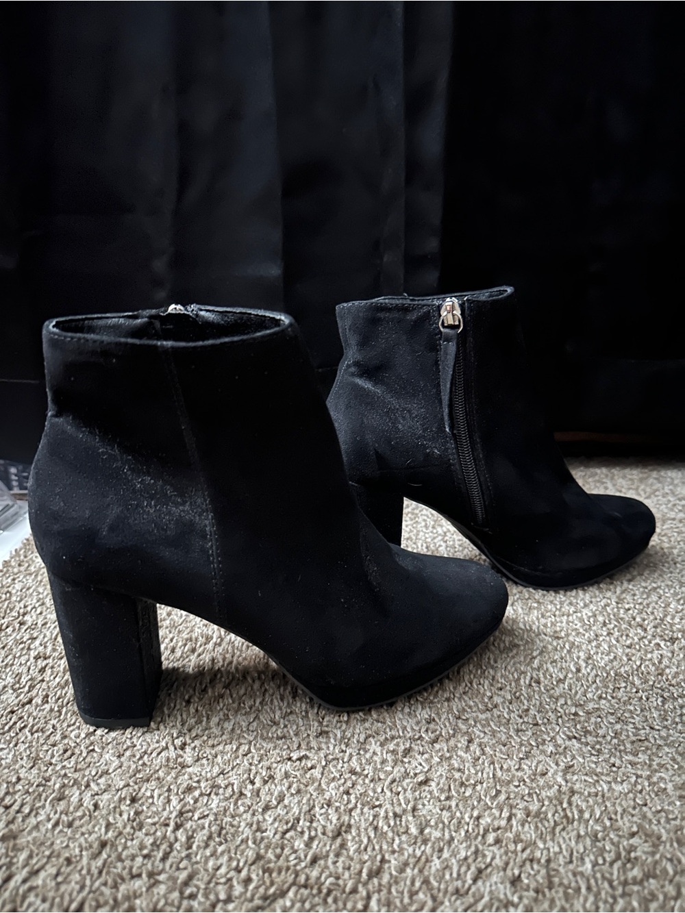 a new day Black Suede-Look Block Heel Ankle Boots